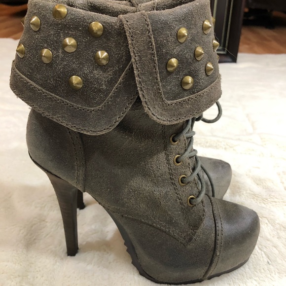 Fergie Battle High Heel Boots Brown Grey Tan - Picture 3 of 8